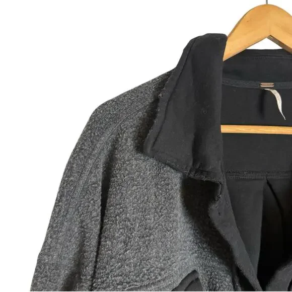 Free People Ruby Button Up Oversized Shirt Jacket Shacket Charcoal Gray Black XL - Picture 8 of 14